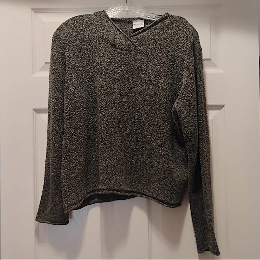 Columbia Gray Knit Sweater Fuzzy Warm V Neck Thick Sweater Winter Size L